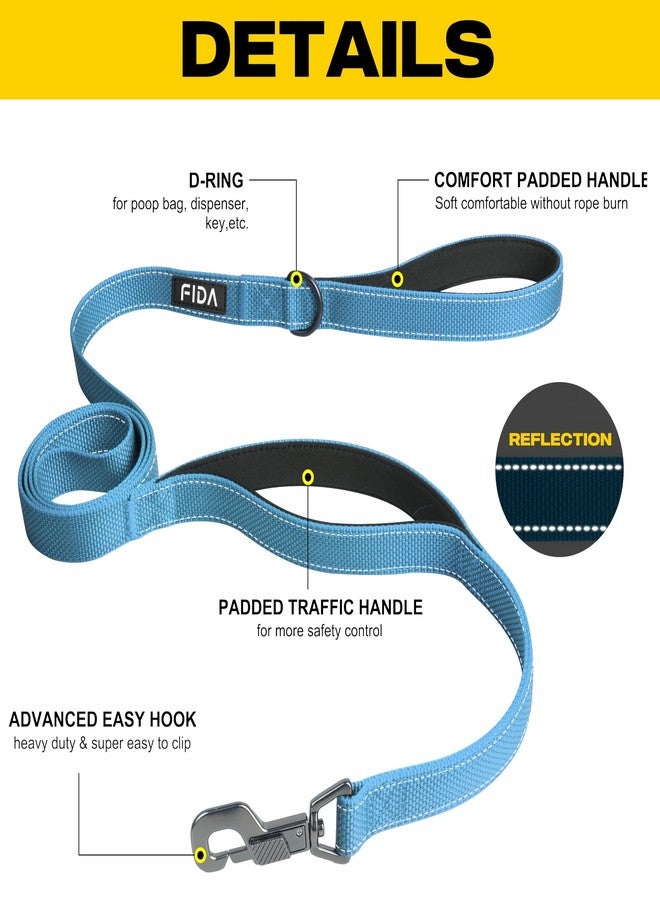 Fida 5 FT Heavy Duty Dog Leash with 2 Comfortable Padded Handles, Traffic Handle & Advanced Easy Snap Hook, Reflective Walking Lead for Large, Medium & Small Breed Dogs, Blue - Image 2